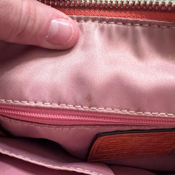 Coach Poppy Tangerine Waxed Leather Distressed Swing Messenger Hobo Bag Purse - Picture 10 of 11